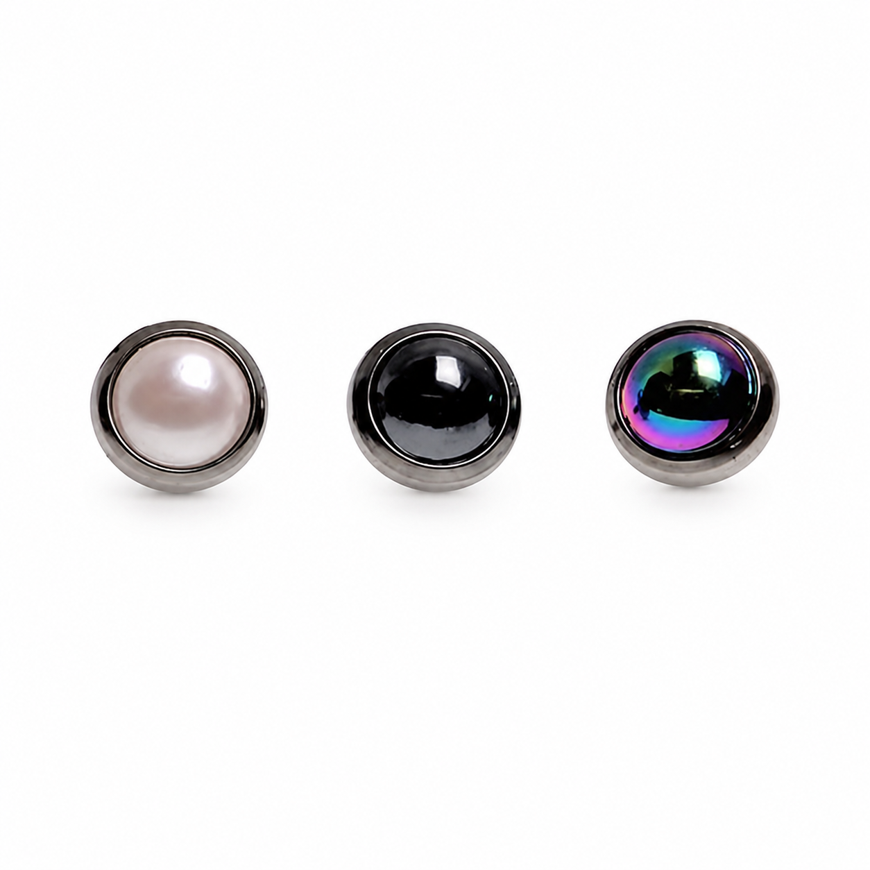 Pearlescent titanium screw top body jewelry in 16g size from Body Clickers, with a shiny, smooth finish and secure screw closure.