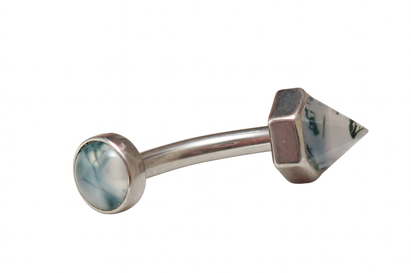 16G Moss Agate Curved Barbell – Implant Grade Titanium