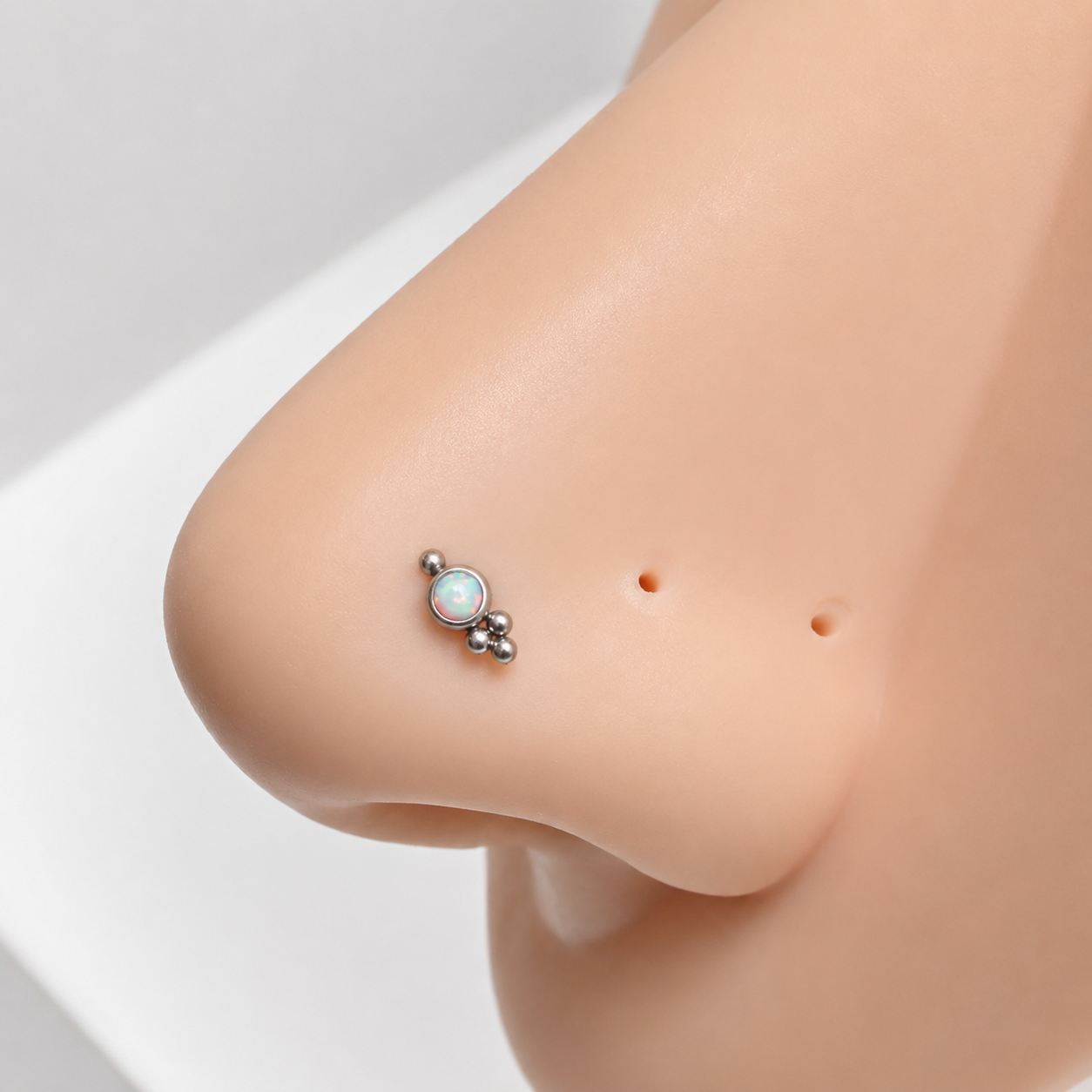 Implant Titanium White Fire Opal Beaded Nose Stud Curl 18g