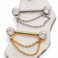 CZ Double Chain Titanium Nipple Bar 16g, 14g, 12g