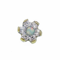 Titanium Cubic Zirconia Flower with Opal Center, Dermal Top, 14g