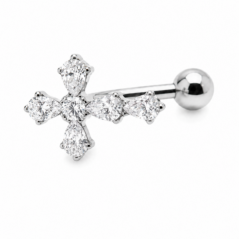 Titanium cross floating belly ring 14g by Body Clickers, featuring a sleek design and secure charm for a stylish navel piercing.
