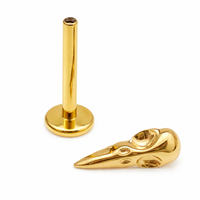 PVD Gold Raven Skull Titanium Flatback Piercing: Internally Threaded (18g, 16g, 14g)