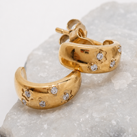 Implant grade Titanium PVD Gold CZ Half Hoop Earrings- 20g Pair