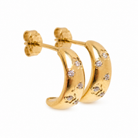 Implant grade Titanium PVD Gold CZ Half Hoop Earrings- 20g Pair