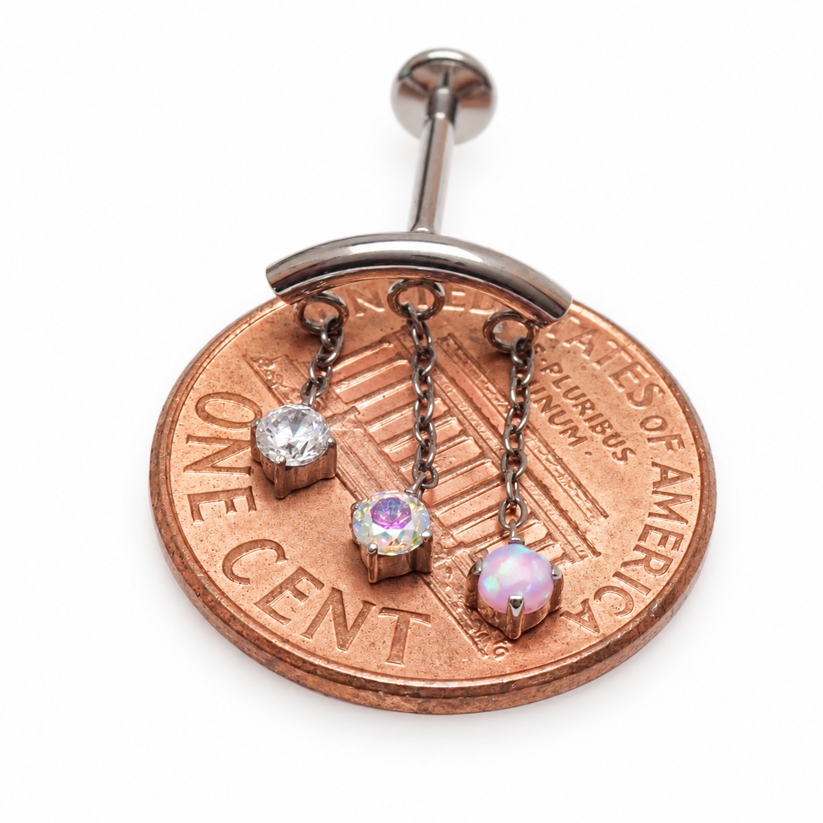 Implant Grade Titanium CZ & Opal Hidden Helix Push-Fit Flatback Piercing