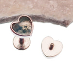 Semi-Precious Moss Agate Heart Titanium Flatback Piercing