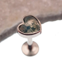 Semi - Precious Moss Agate Heart Titanium Flatback Piercing - Body Clickers Body Jewelry