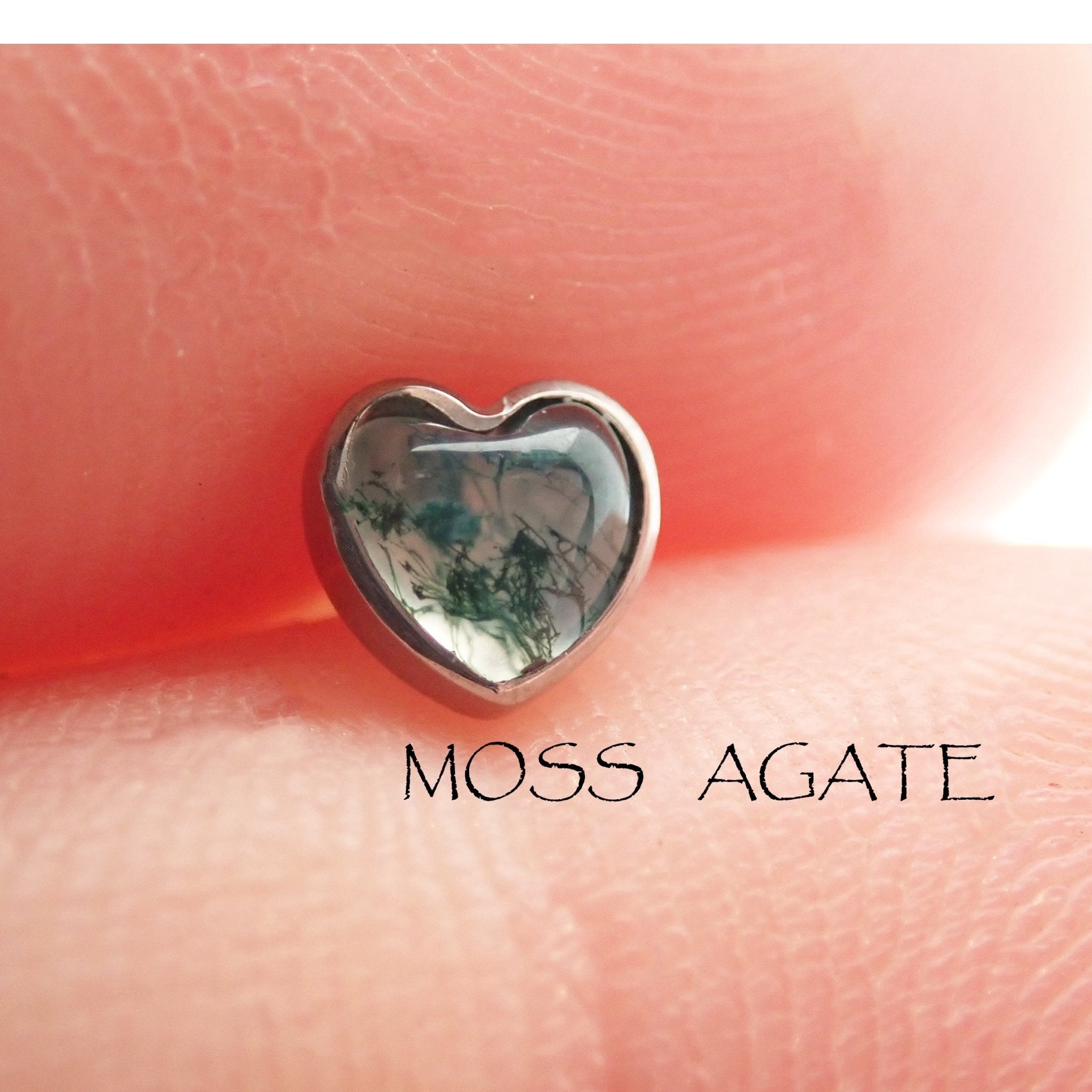 Semi - Precious Moss Agate Heart Titanium Flatback Piercing - Body Clickers Body Jewelry