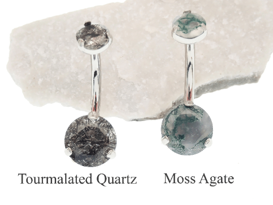 Moss Agate or Tourmalinated Quartz Belly curve 14g - Body Clickers Body Jewelry