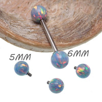 Mystic Grey 5mm, 6mm fire Opal Titanium Nipple Ring 14g, 12g - Body Clickers Body Jewelry