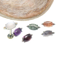 Natural Stone Oval Titanium Flatback/ Labret Piercing 18g, 16g, 14g