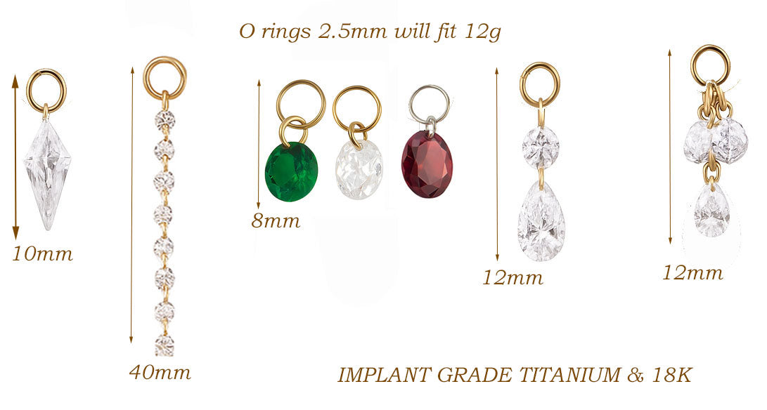 CZ Charm Add-On  Fits 12G  Implant Grade ASTM F-136