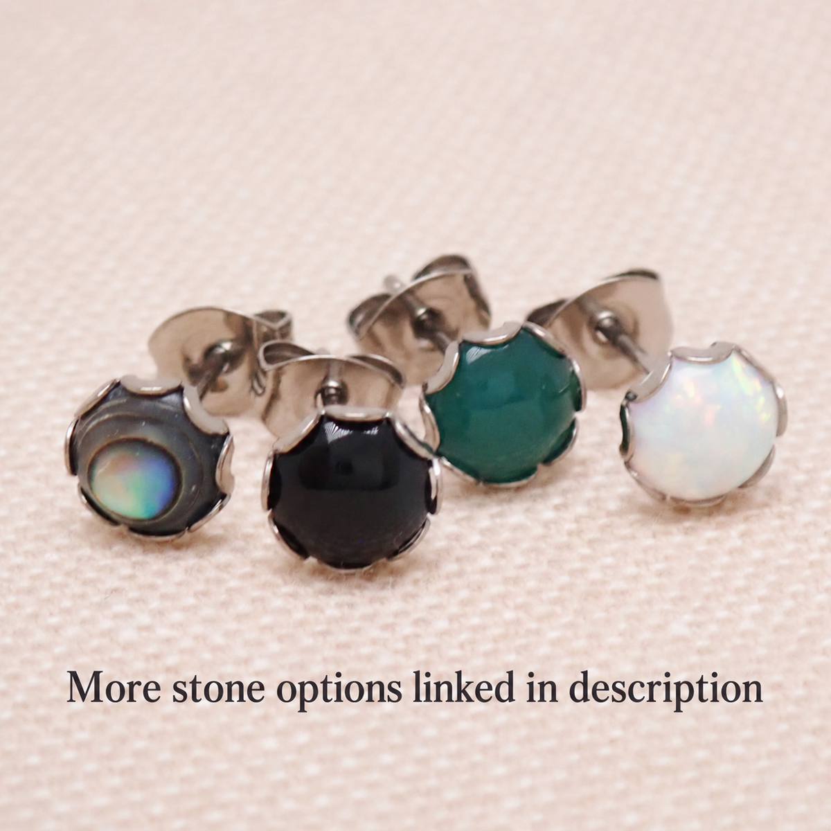 Implant grade Titanium Natural Stone 6mm Round Onyx Earrings- Pair 20g
