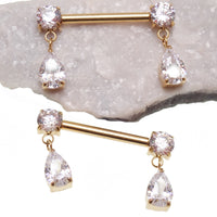 Implant titanium Dangly CZ Nipple Piercing, push fit 12g 14g 16g