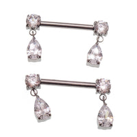 Implant titanium Dangly CZ Nipple Piercing, push fit 12g 14g 16g