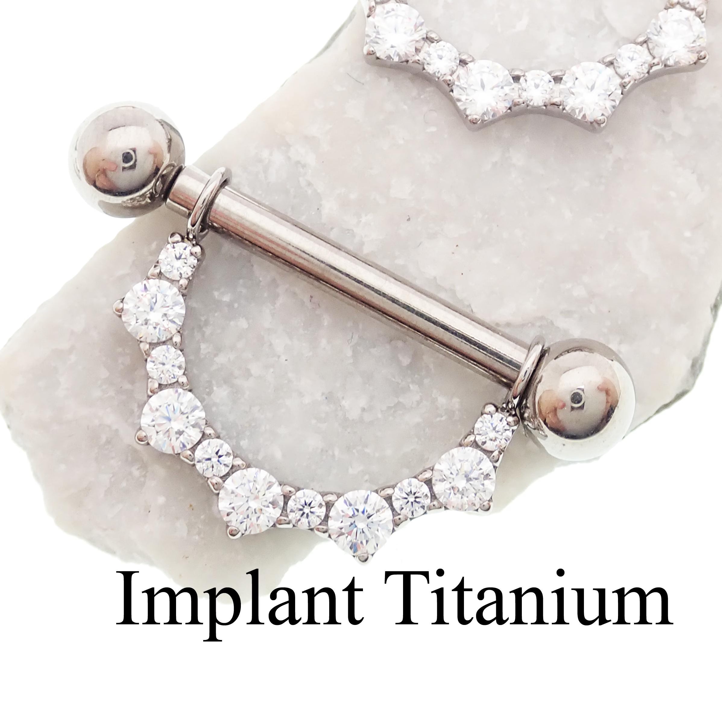 Titanium CZ nipple shield barbell by Body Clickers Body Jewelry, internally threaded, push fit, 14mm or 16mm length, nipple jewelry.
