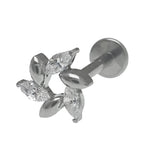 Clear CZ Flower Petal Spiral Titanium Flatback Earring 18g, 16g, 14g