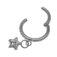 Clear CZ Dangle Star Titanium 8mm Hoop Earring 16g - Body Clickers Body Jewelry