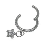 Clear CZ Dangle Star Titanium 8mm Hoop Earring 16g