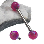 Dark Pink Opal Titanium Nipple Bar 14g, 12g