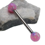 Bubblegum Pink Opal Titanium Nipple Bar 14g, 12g