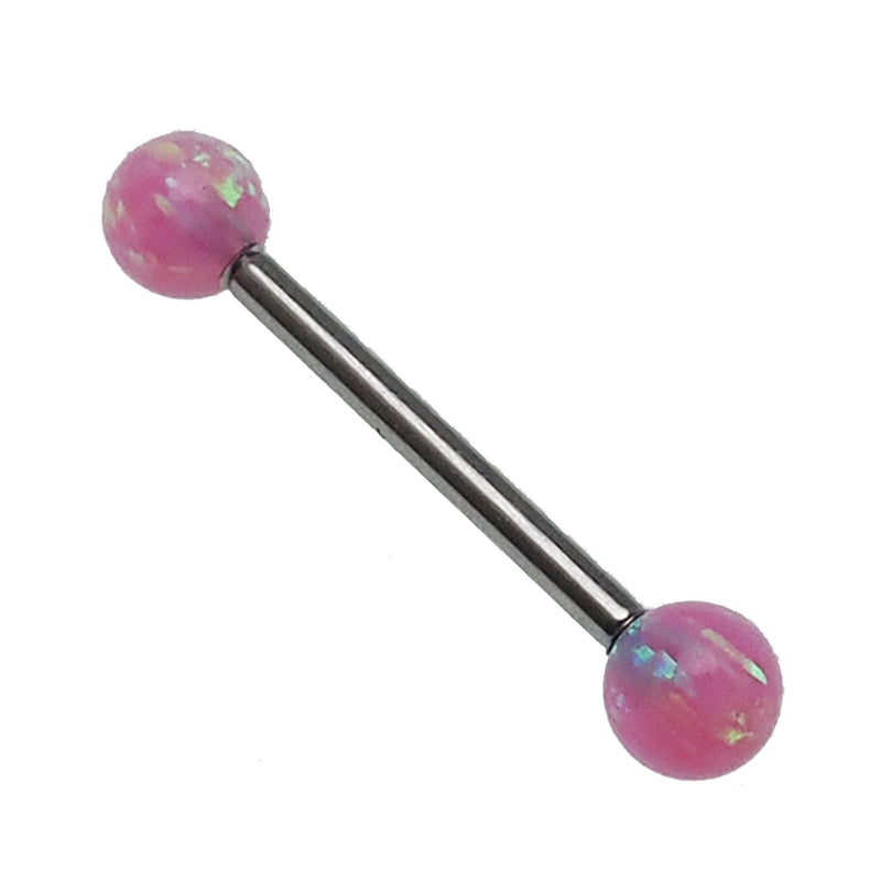 Bubblegum Pink Opal Titanium Nipple Bar 14g, 12g