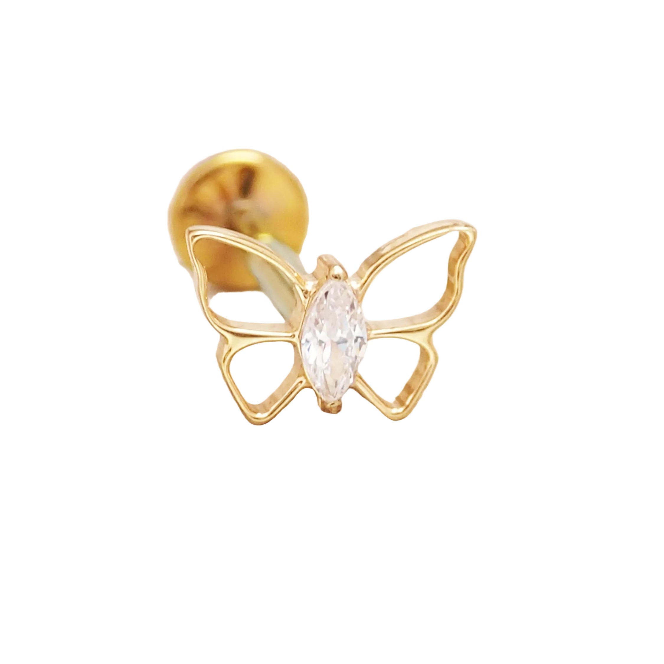 PVD Gold Butterfly with CZ and Titanium Flatback Piercing: Internally Threaded (18g, 16g, 14g)