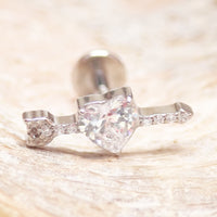 CZ Arrow through a Heart Titanium Flatback/ Labret Piercing 18g, 16g, 14g