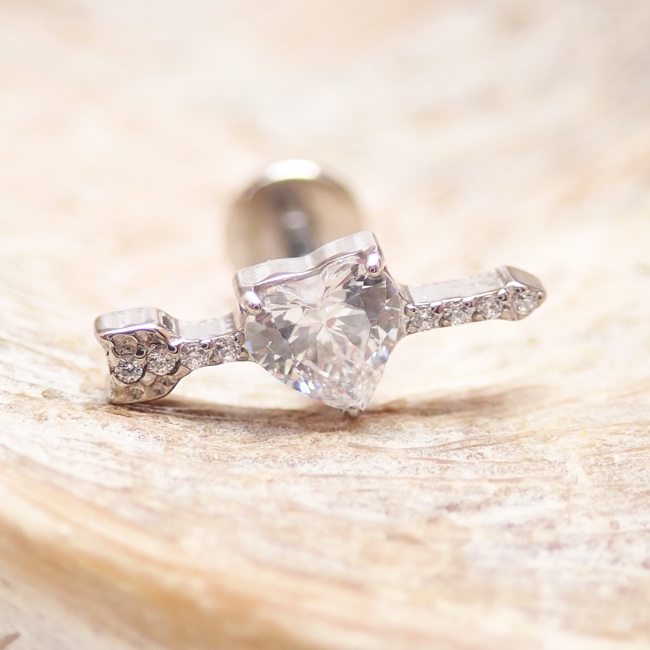 CZ Arrow through a Heart Titanium Flatback/ Labret Piercing 18g, 16g, 14g