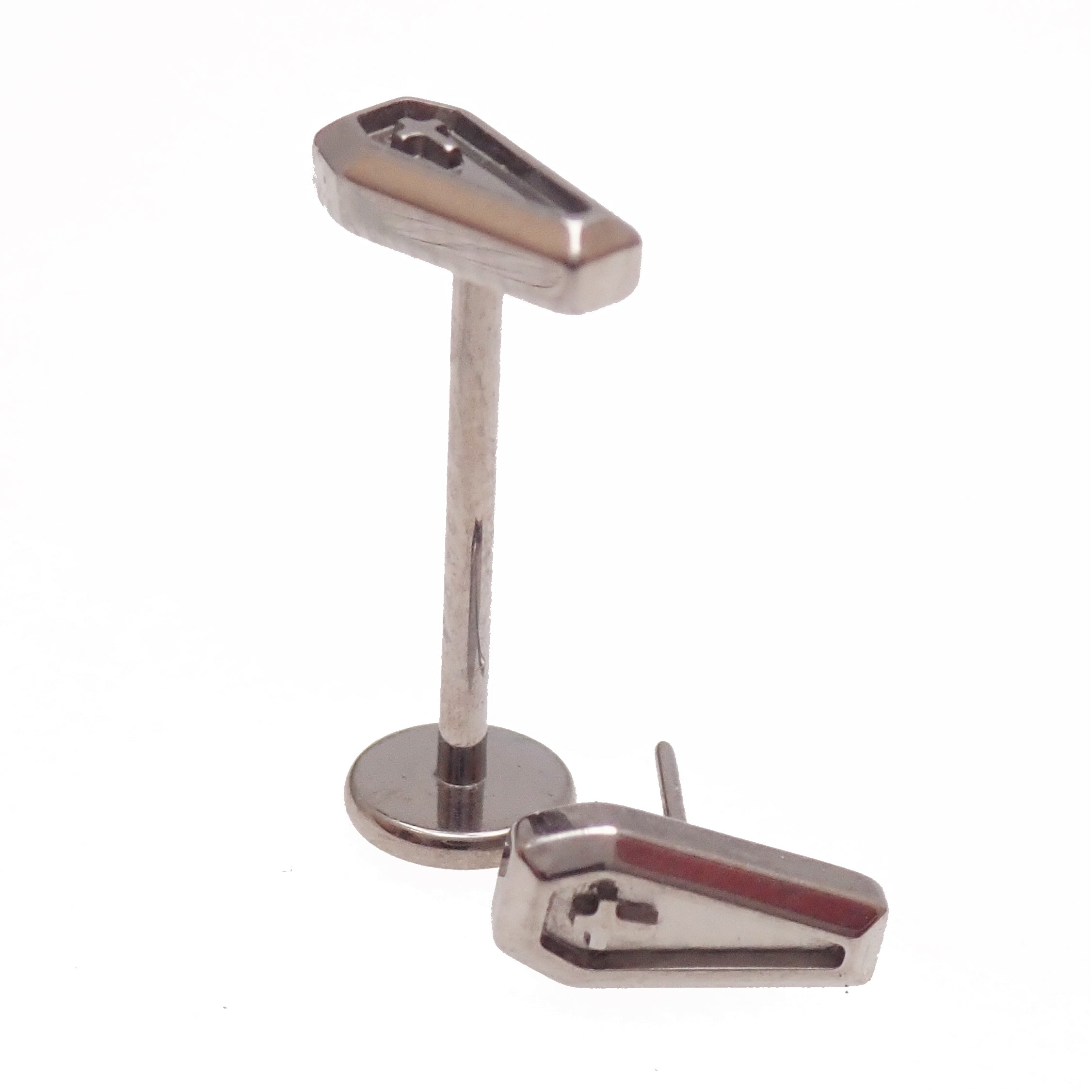 Cross on Coffin Push Fit Flatback Titanium 20g, 18g, 16g, 14g