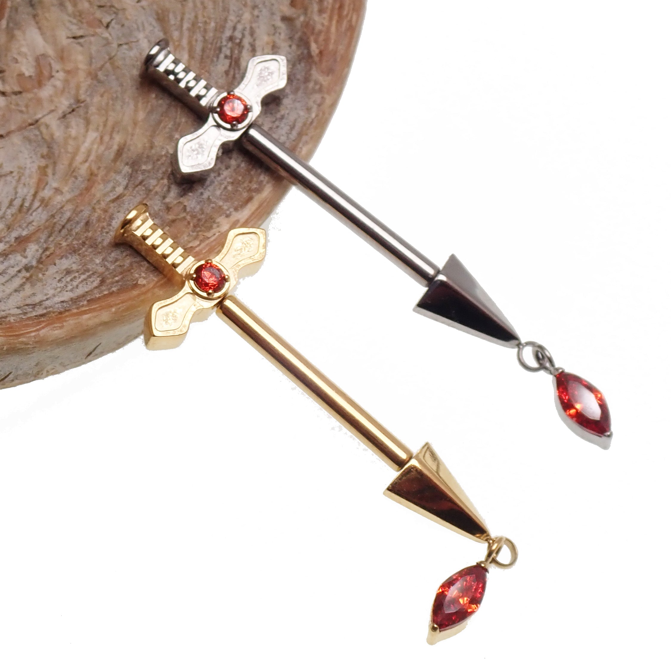 Implant titanium Detailed Dagger Nipple Piercing, push fit 12g 14g 16g