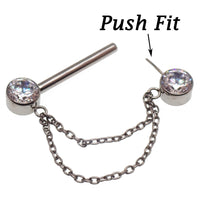 CZ Double Chain Titanium Nipple Bar 16g, 14g, 12g