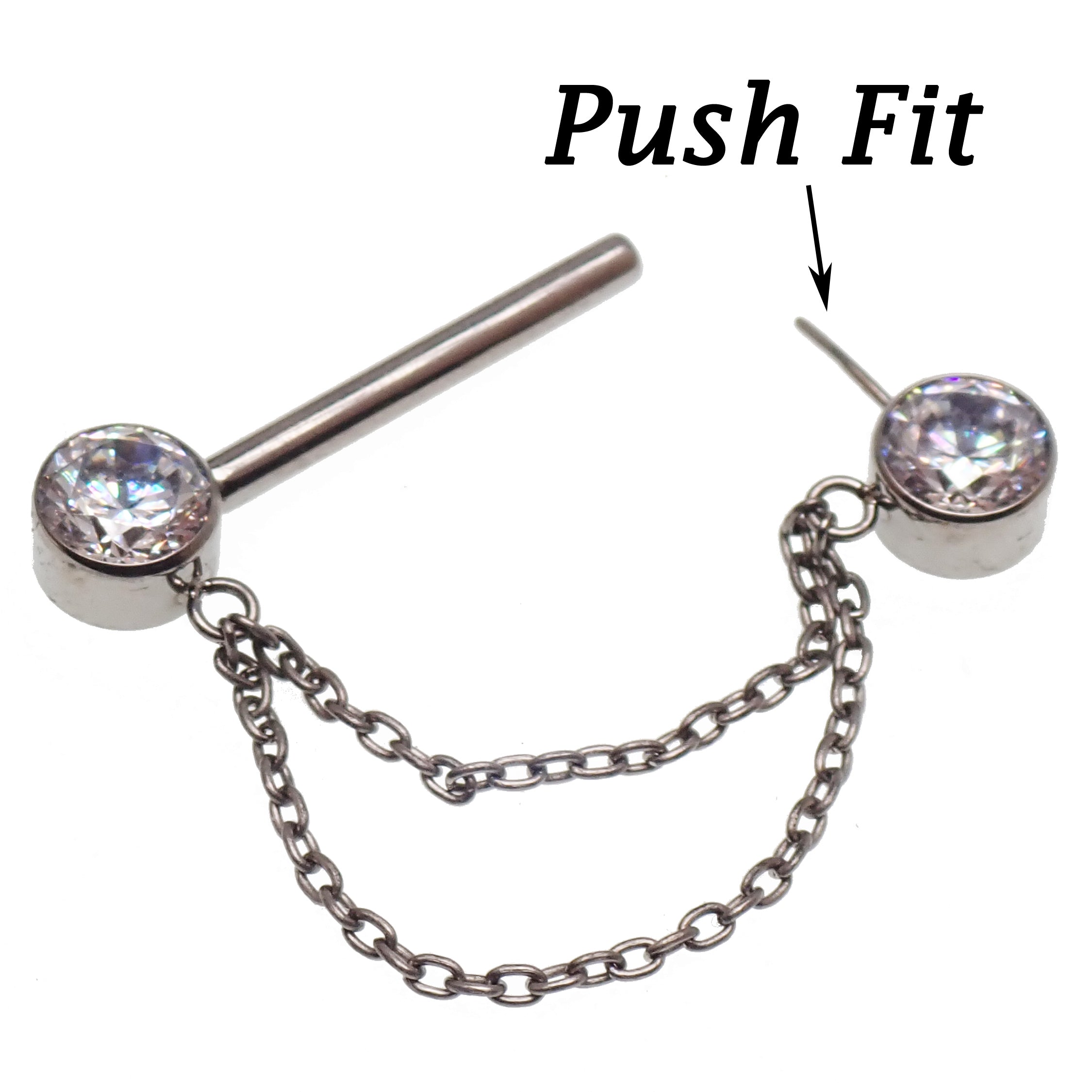 CZ Double Chain Titanium Nipple Bar 16g, 14g, 12g