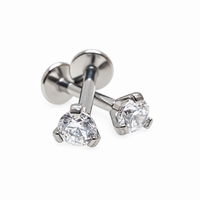 Pair of Titanium Clear CZ Gem Flat Back Push Fit 14g, 16g, 18g, 20g