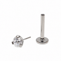 Pair of Titanium Clear CZ Gem Flat Back Push Fit 14g, 16g, 18g, 20g