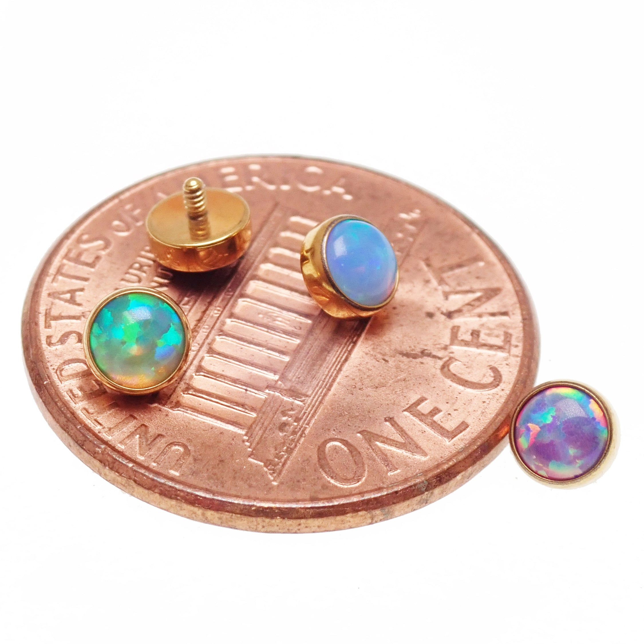 Implant Titanium Loose 4mm PVD Gold Flat Opal Tops- 16g/ 0.9mm thread