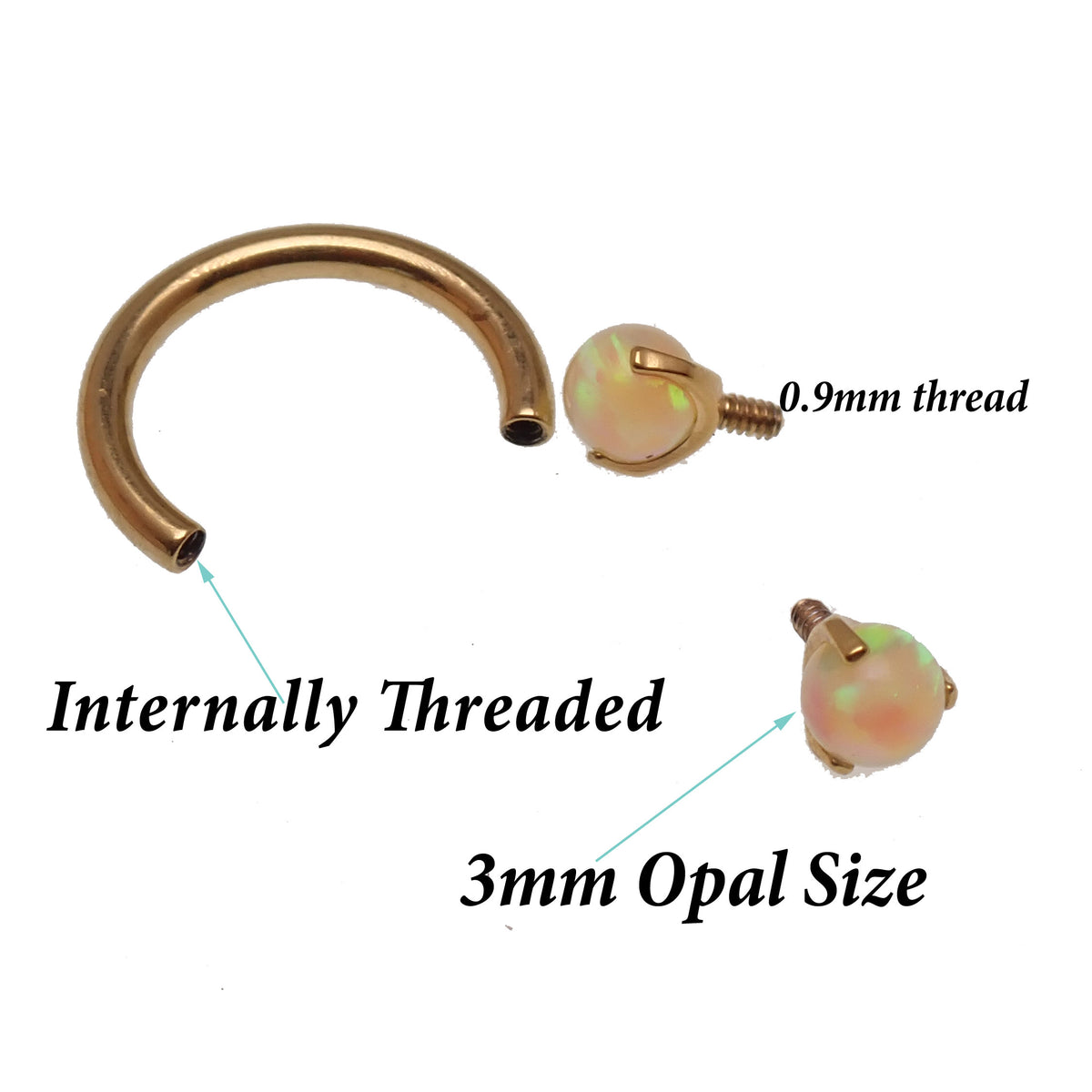 16G 8MM Gold Titanium Fire Opal Horseshoe ear/nose piercing