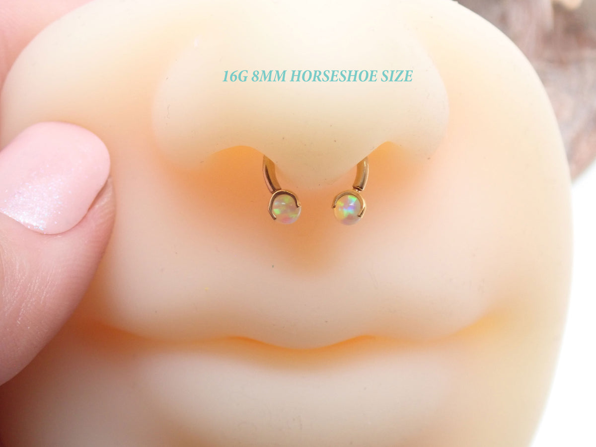 16G 8MM Gold Titanium Fire Opal Horseshoe ear/nose piercing