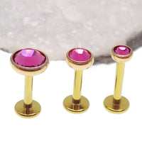 PVD Gold Clear CZ, Cerise, AB Rainbow Internally Threaded Implant Titanium Flatback Piercing- 18g, 16g, 14g