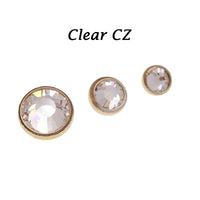 PVD Gold Clear CZ, Cerise, AB Rainbow Internally Threaded Implant Titanium Flatback Piercing- 18g, 16g, 14g