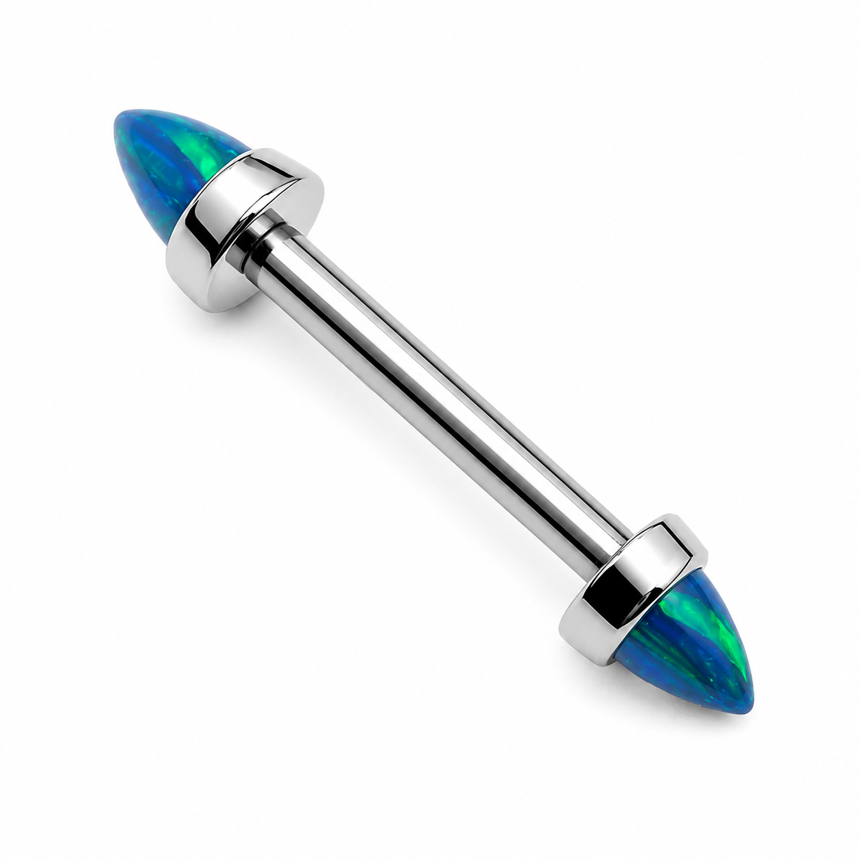 Peacock Blue Opal Cone Implant Titanium Nipple Bar 14g, 12g
