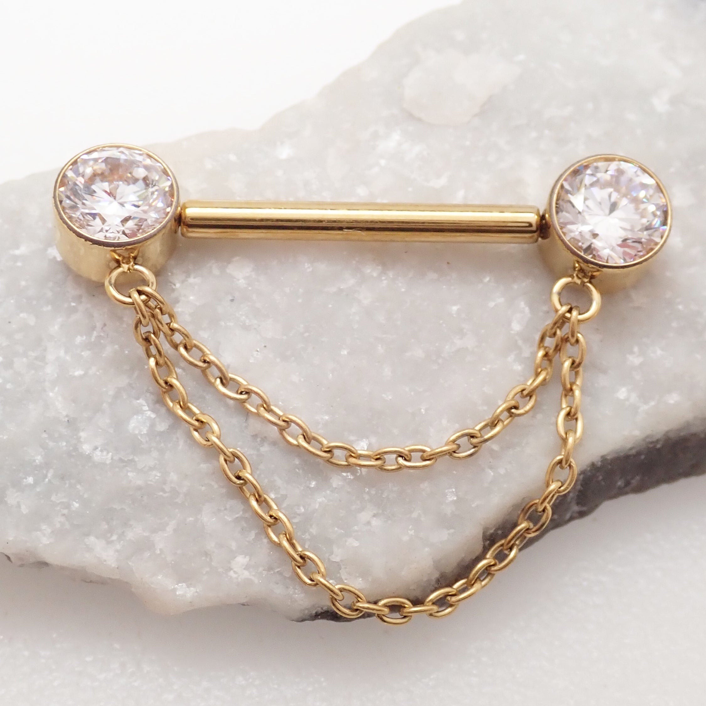 CZ Double Chain Titanium Nipple Bar 16g, 14g, 12g