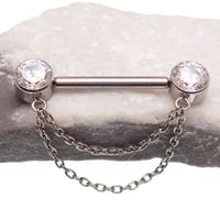 CZ Double Chain Titanium Nipple Bar 16g, 14g, 12g