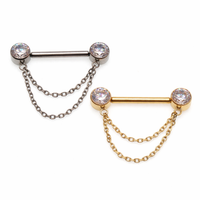 CZ Double Chain Titanium Nipple Bar 16g, 14g, 12g