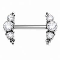 Clear CZ Push Fit Implant Titanium Nipple Bar 16g, 14g, 12g