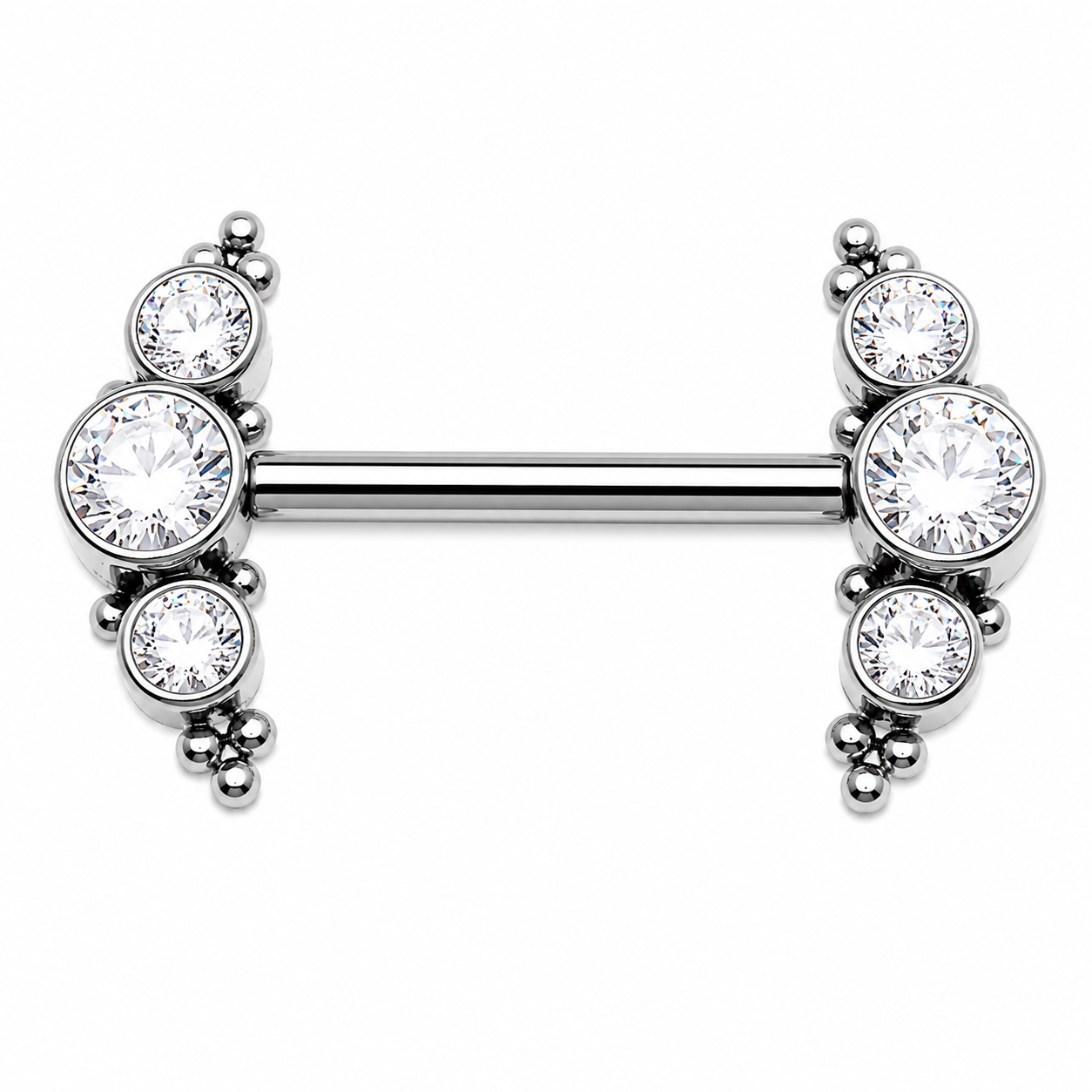Clear CZ Push Fit Implant Titanium Nipple Bar 16g, 14g, 12g