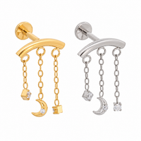 Implant Grade Titanium Dangle Moon Hidden Helix Push-Fit Flatback Piercing