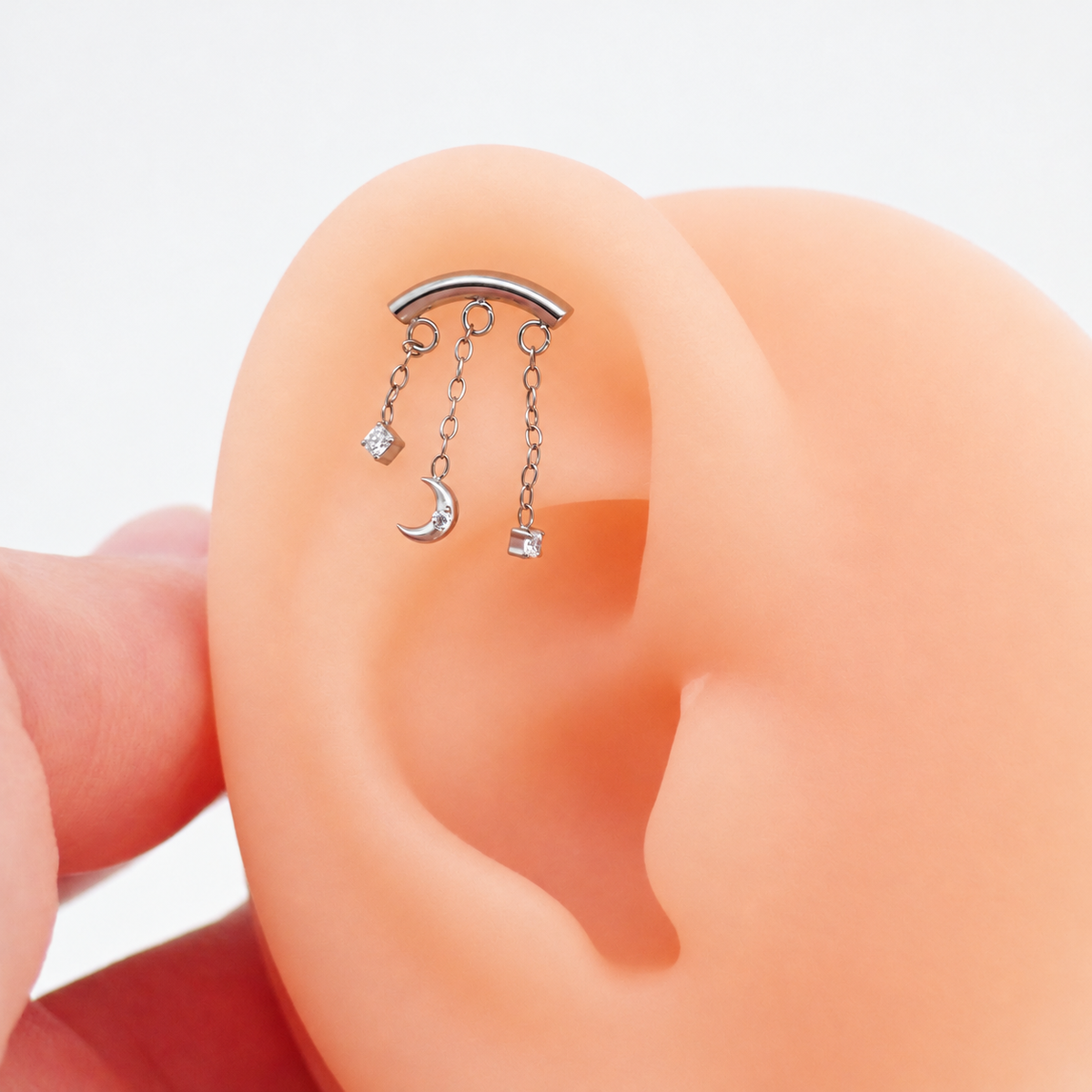 Implant Grade Titanium Dangle Moon Hidden Helix Push-Fit Flatback Piercing