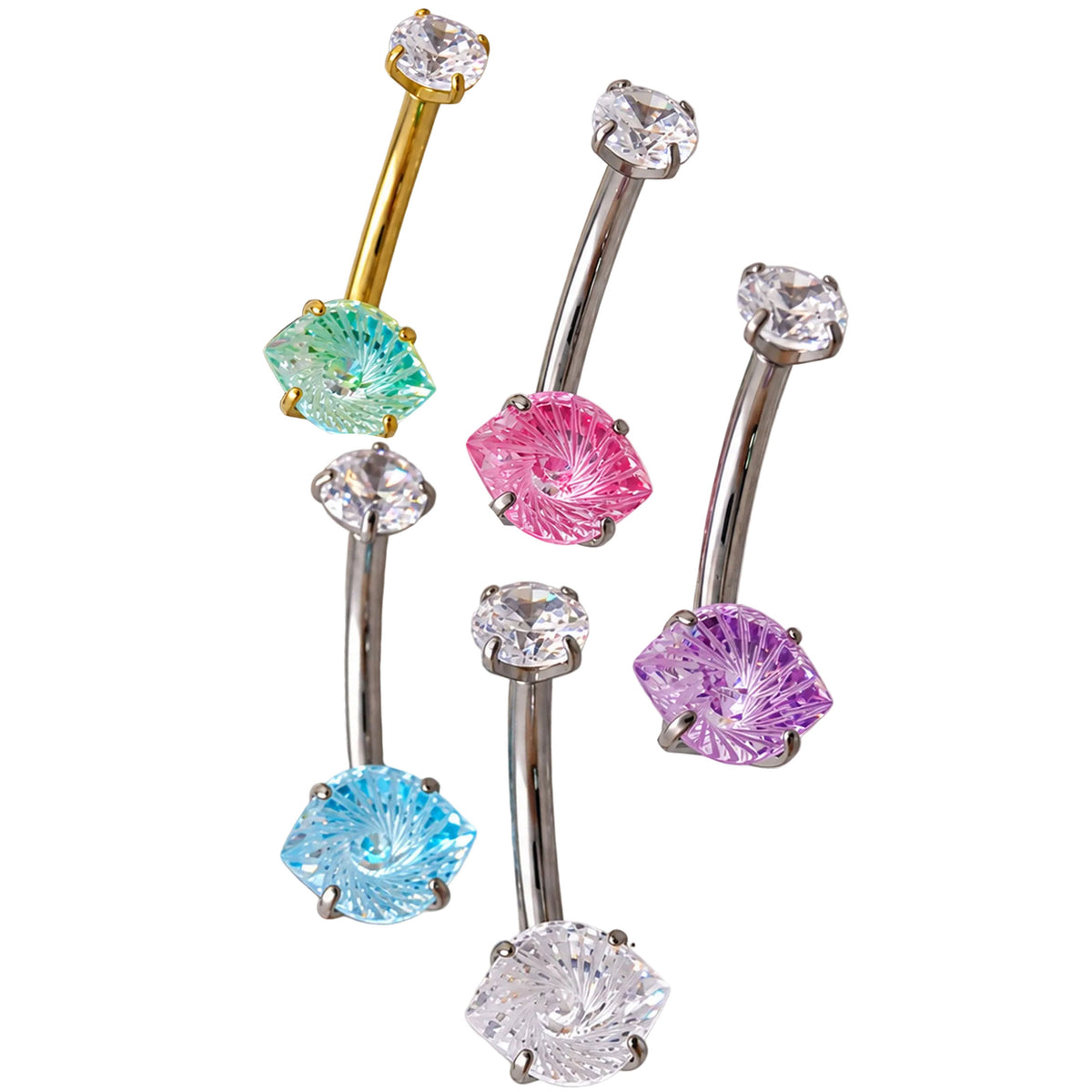 14G Titanium Belly Ring CZ Eye Stone